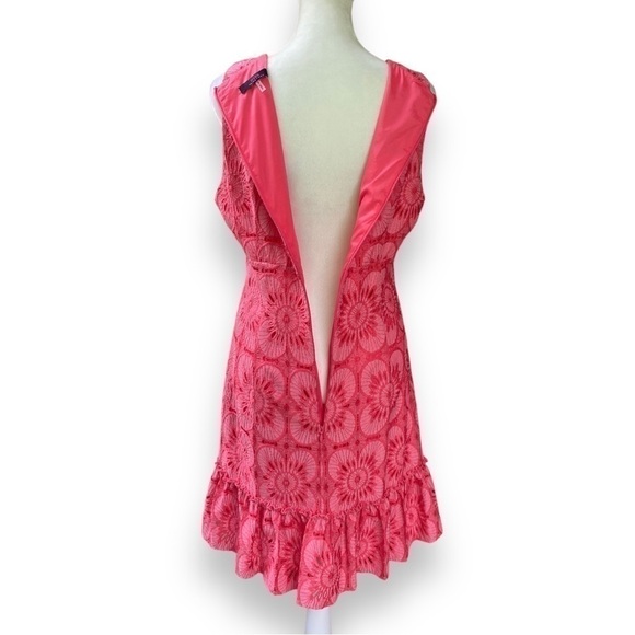 TRINA Turk Carpenteria Floral Lace Ruffle Hem Mini Dress in Peony | Size 8 - Picture 10 of 16